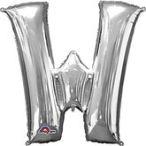Silver Letter "W" Shaped Mylar Super Balloon 34 Inch
